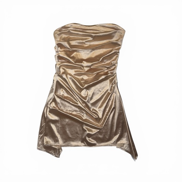 Dresses & Skirts - Gold Metallic Strapless Ruched Mini Dress | Sorority Formal / Party